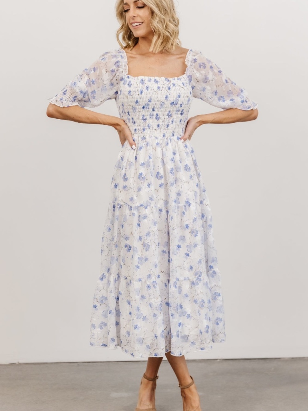 Baltic Born Fabian Jacquard Midi Dress | Blue Floral Size SS - Picture 2 of 5